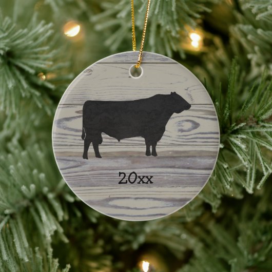 Rustic Wood Angus Bull Waterverf Keramisch Ornament (Boom)