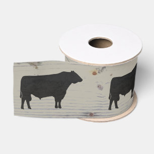 Rustic Wood Angus Bull Waterverf Silhouette Grosgrain Lint