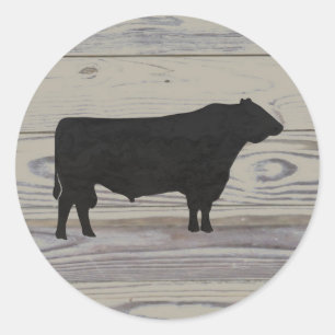 Rustic Wood Angus Bull Waterverf Silhouette Ronde Sticker