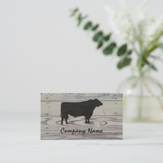 Rustic Wood Angus Bull Waterverf Visitekaartje (Staand voorkant)