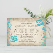 Rustic Wood Aqua Beach Flowers Wedding Invites Kaart (Staand voorkant)