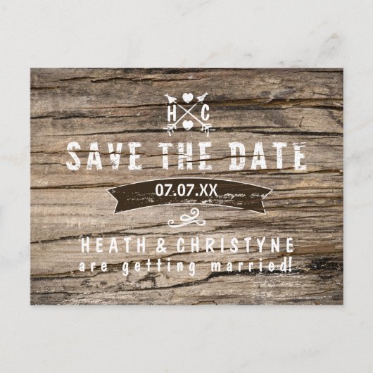 Rustic Wood & Arrows "SAVE THE DATE" Briefkaart (Voorkant)