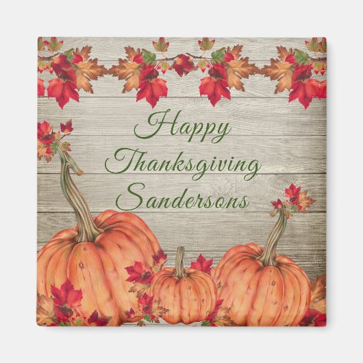 Rustic Wood Autumn Oranje pomkins Fall Leaves Sq Magneet (Voorkant)