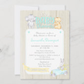 Rustic Wood Baby Animals Douche Uitnodiging | Mint (Voorkant)