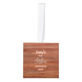 Rustic Wood baby eerste Kerstmis drie Foto Kubus Ornament (Voorkant)