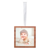 Rustic Wood baby eerste Kerstmis drie Foto Kubus Ornament (Rechts)