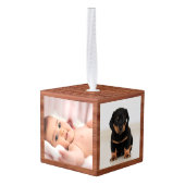Rustic Wood baby eerste Kerstmis drie Foto Kubus Ornament (Achter hoekig)