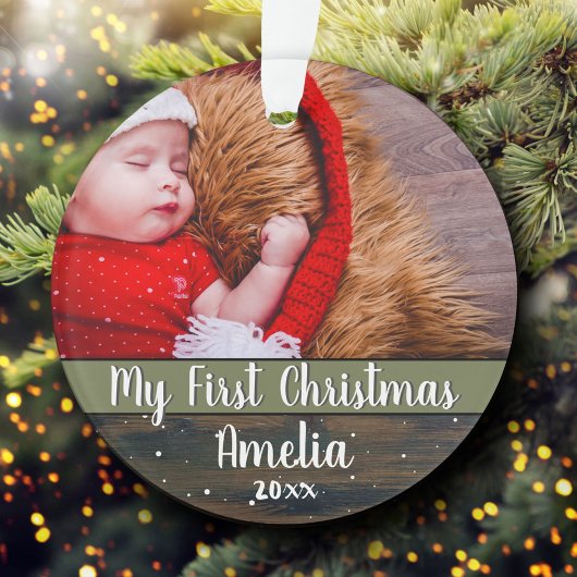 Rustic Wood Baby Mijn eerste kerstfoto Ornament