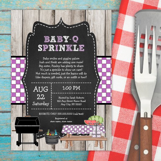 Rustic Wood Baby Q Sprinkle Shower Kaart