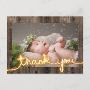 Rustic Wood Baby shower Foto bedankt Briefkaart