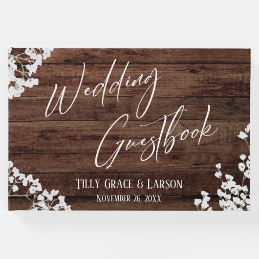 Rustic Wood Baby's Breath Handwriting Livre d'or (Devant)