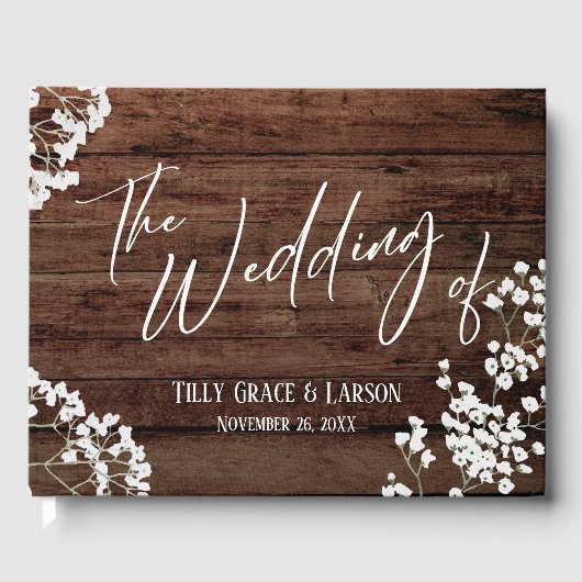 Rustic Wood Baby's Breath Handwriting Livre d'or (Recto)