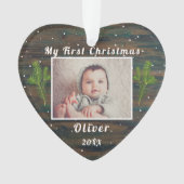 Rustic Wood Baby's eerste kerstfoto Ornament (voorkant)