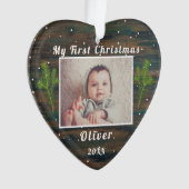 Rustic Wood Baby's eerste kerstfoto Ornament (voorkant)