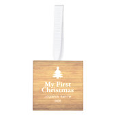 Rustic Wood Baby's First Christmas Name Photo  Kubus Ornament (Voorkant)