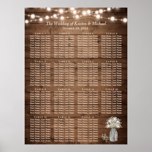 Rustic Wood Baby's Rreath 15 Tables Seating Chart Poster (Voorkant)