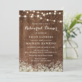 Rustic Wood Baby's Rreath String Lights Rehearsal Kaart (Staand voorkant)