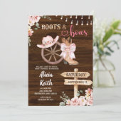 rustic wood background floral boots and bows kaart (Staand voorkant)