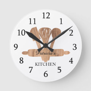 Rustic Wood Baking UTools Custom Name Kitchen Ronde Klok