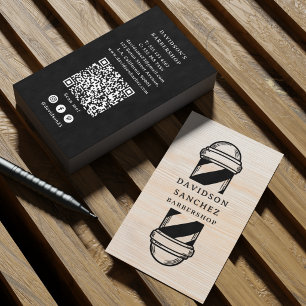 Rustic Wood Barbershop QR-code & sociale media Visitekaartje