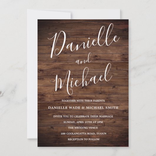 Rustic Wood Barn Typographic Simple Wedding Kaart (Voorkant)