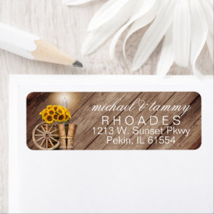 Rustic Wood Barrel en Cowboy Boots - Zonnebloemen Etiket