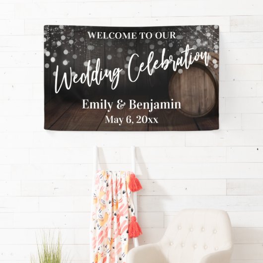 Rustic Wood Barrel en Lichten tijdens het huwelijk Spandoek (Insitu)