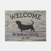 Rustic Wood Basset Hound Waterverf Silhouette Deurmat (Voorkant)