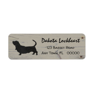 Rustic Wood Basset Hound Waterverf Silhouette Etiket