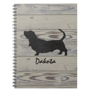 Rustic Wood Basset Hound Waterverf Silhouette Notitieboek