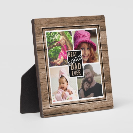 Rustic Wood Best Bonus Pap Oog 4 Foto Collage Fotoplaat (Voorkant)