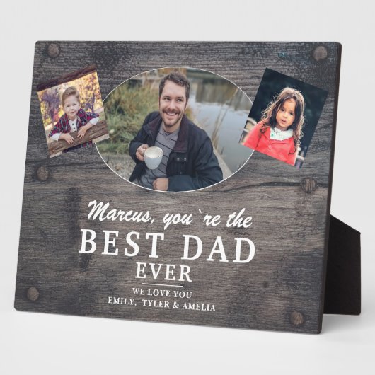 Rustic Wood Best Dad 2 Kinder Fotopriester Day Fotoplaat (Zijkant)