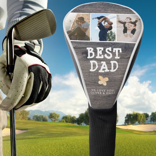 Rustic Wood Best Dad 3 Photo Collage Keepslag Golfheadcover