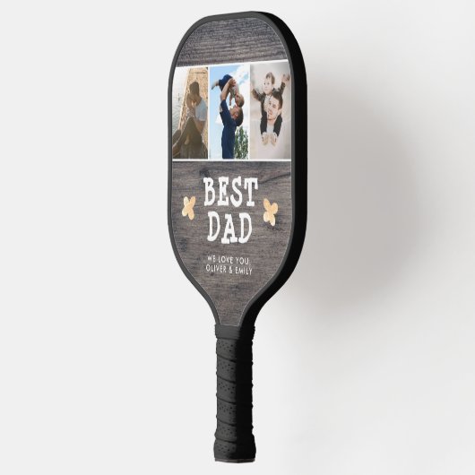 Rustic Wood Best Dad 3 Photo Collage Keepslag Pickleball Paddle (Links)