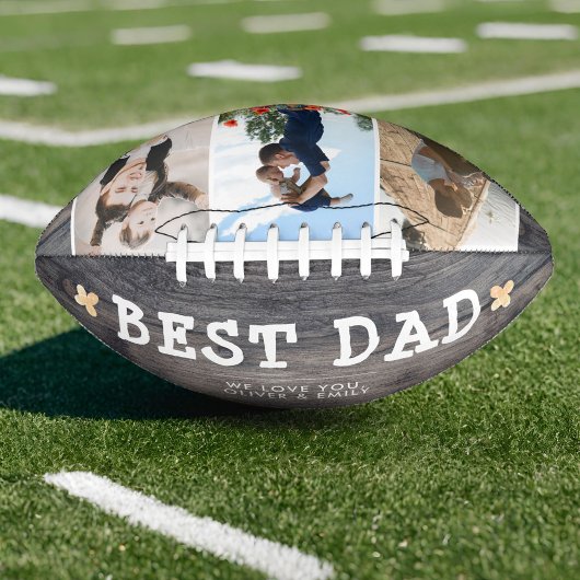 Rustic Wood Best Dad Family 3 Photo Collage American Football