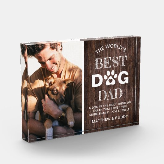 Rustic Wood "Best Dog Dad" Citaat Fotoblokken (Links)