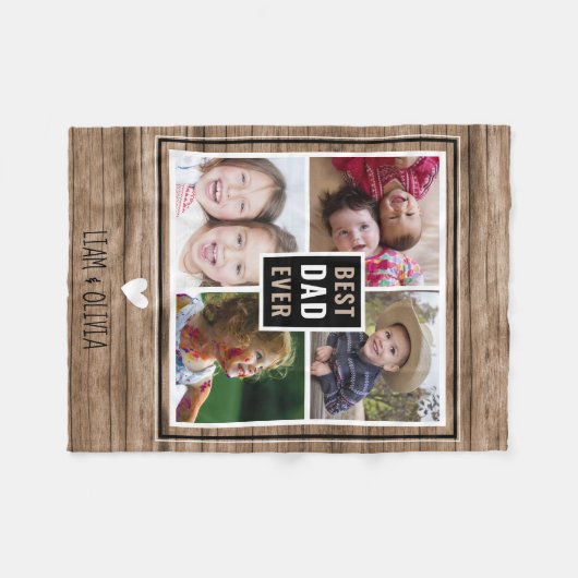 Rustic Wood Beste vader ooit Foto Collage Fleece Deken (Voorkant (Horizontaal))