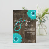 Rustic Wood Blauwgroen Gerber Daisy Wedding Invita Kaart (Staand voorkant)