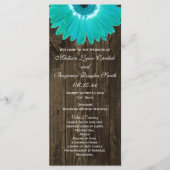 Rustic Wood Blauwgroen Gerber Daisy Wedding Progra Programma (Voorkant)