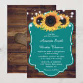 Rustic Wood Blauwgroen Sunflower Wedding Kaart (Voorkant / Achterkant)