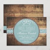 Rustic Wood Blue Bridal Shower Invitations Kaart (Voorkant / Achterkant)