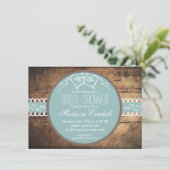 Rustic Wood Blue Bridal Shower Invitations Kaart (Staand voorkant)