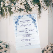 Rustic Wood Blue Floral  Bridal Shower Invitation