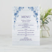 Rustic Wood  Blue Floral Elegant Wedding Menu (Debout devant)