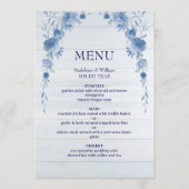 Rustic Wood  Blue Floral Elegant Wedding Menu (Devant)