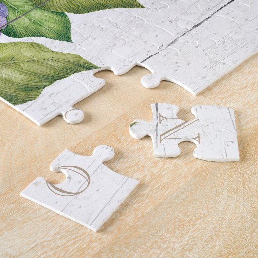 Rustic Wood Blue Hydrangea Monogrammen Legpuzzel (Zijkant)