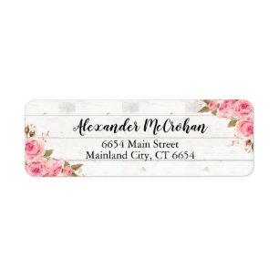 Rustic Wood Blush Pink Waterverf Floral Etiket