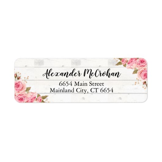 Rustic Wood Blush Pink Waterverf Floral Etiket (Voorkant)