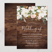 Rustic Wood Blush & White Floral Wedding Kaart (Voorkant / Achterkant)