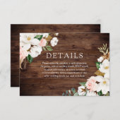 Rustic Wood Blush & White Flowers Weddenschap Deta Informatiekaartje (Voorkant / Achterkant)